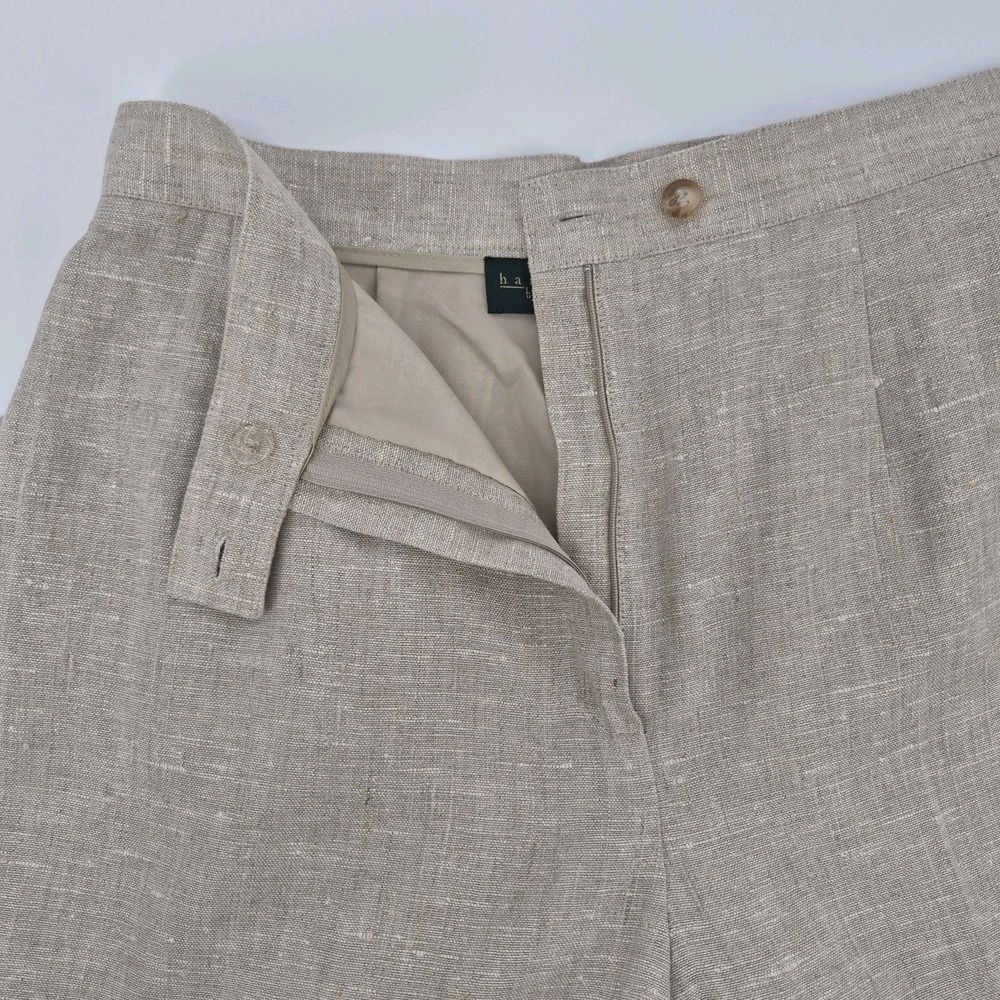 harve benard 90's  Women's Linen Cropped Pants Tan Wide Leg Trousers Coastal‎ 12 - Picture 11 of 13